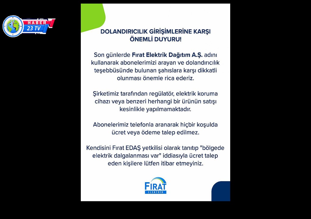 Fırat EDAŞ’tan Dolandırıcılık Girişimlerine Karşı Uyarı