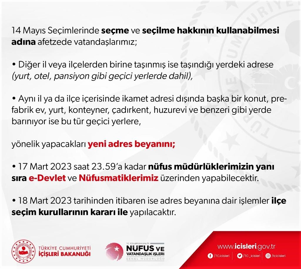 İç İşleri Bakanlığından Duyuru